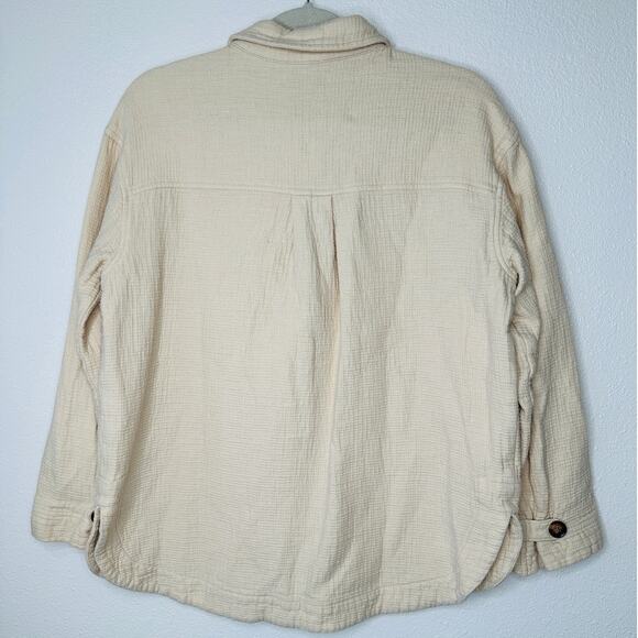 Madewell Oatmeal Long Sleeve Button Front Pocketed Waffle Pattern Shirt Jacket - Picture 6 of 12
